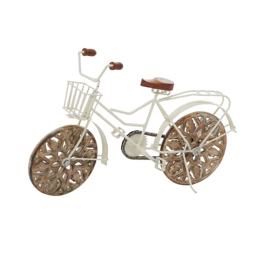19" Vintage White Metal & Wood Bicycle Sculpture